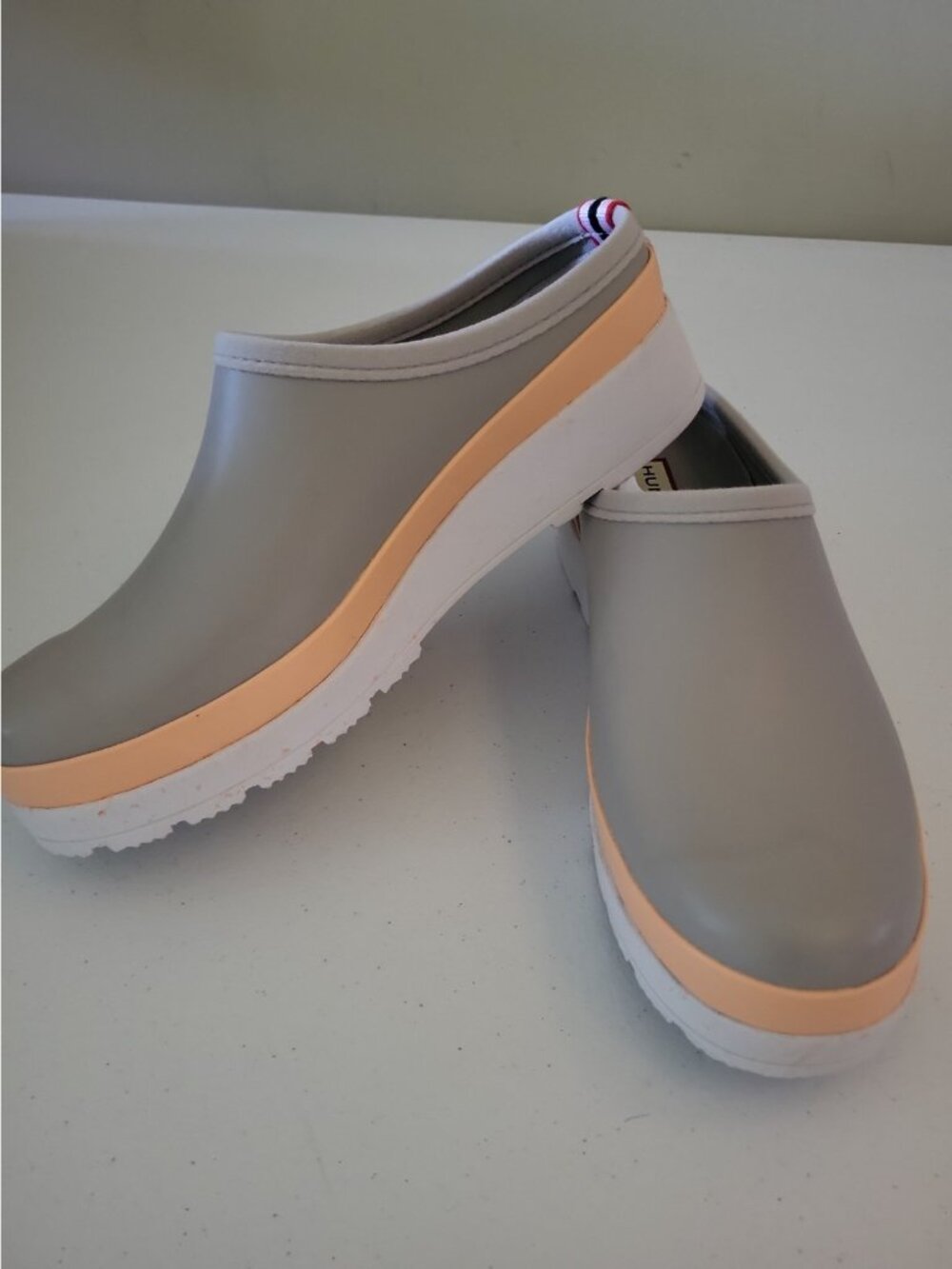 Hunter Play Speckle Sole Clog Steall/Summit Rise Peach Rubber Shoes Size 7 M - Picture 4 of 8